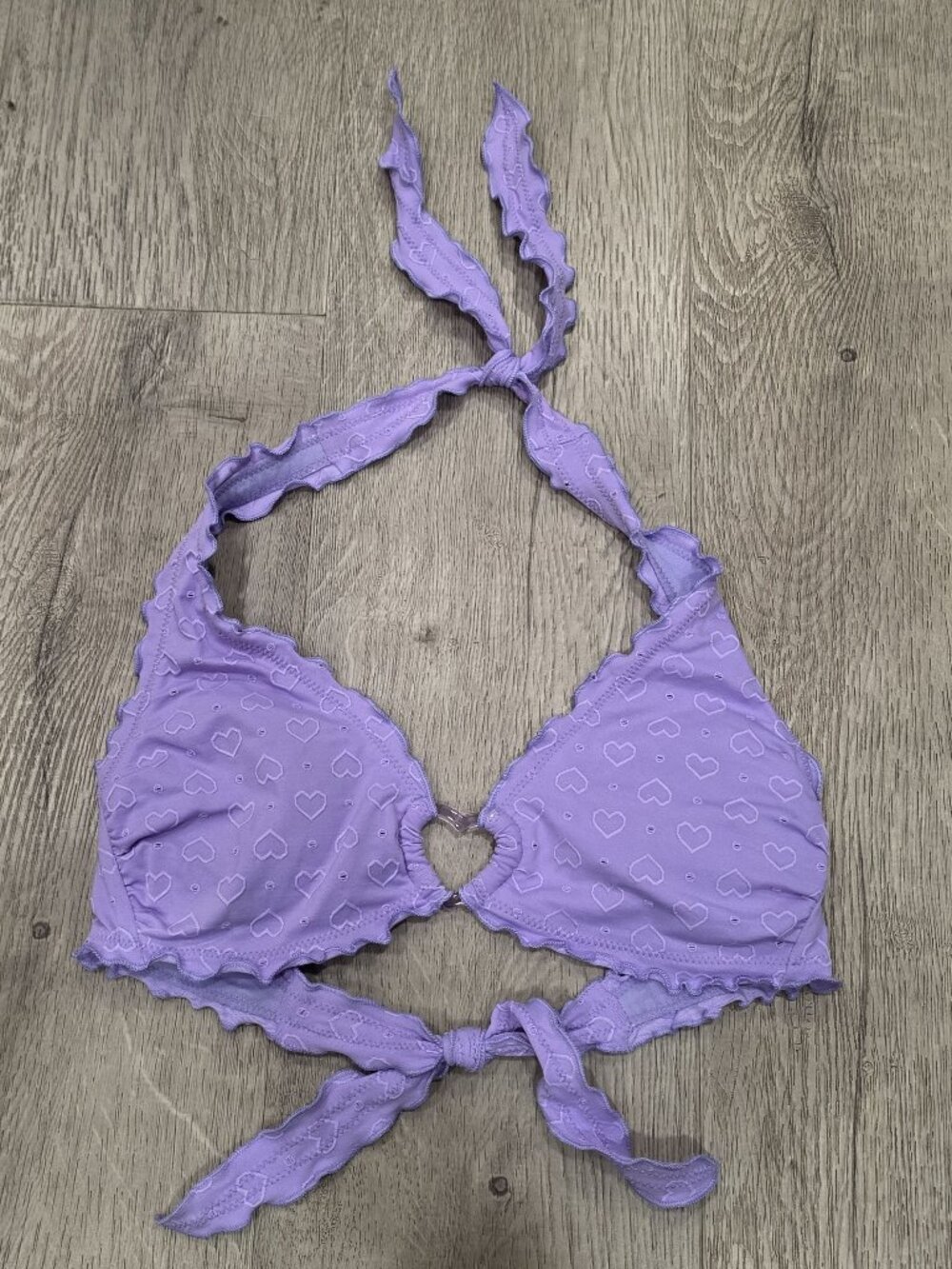 Wild Fable Purple Heart Pattern Halter Bikini Top S With Heart Cutout